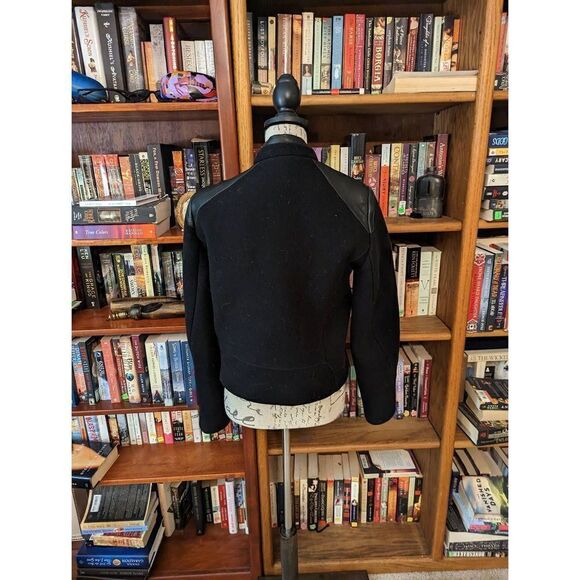 Maje h14 gentia black wool cashmere and leather  jacket off center zip sz 40 euc - Picture 2 of 6